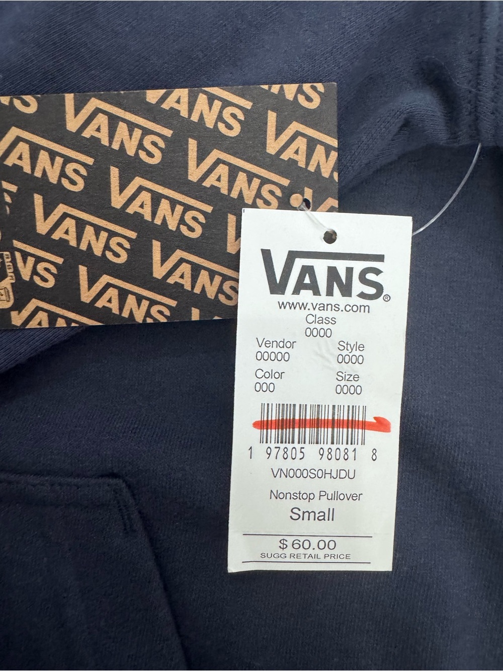 Vans Navy Hooded Sweatshirt with Mint 'Off The Wall' Logo - Picture 2 of 5